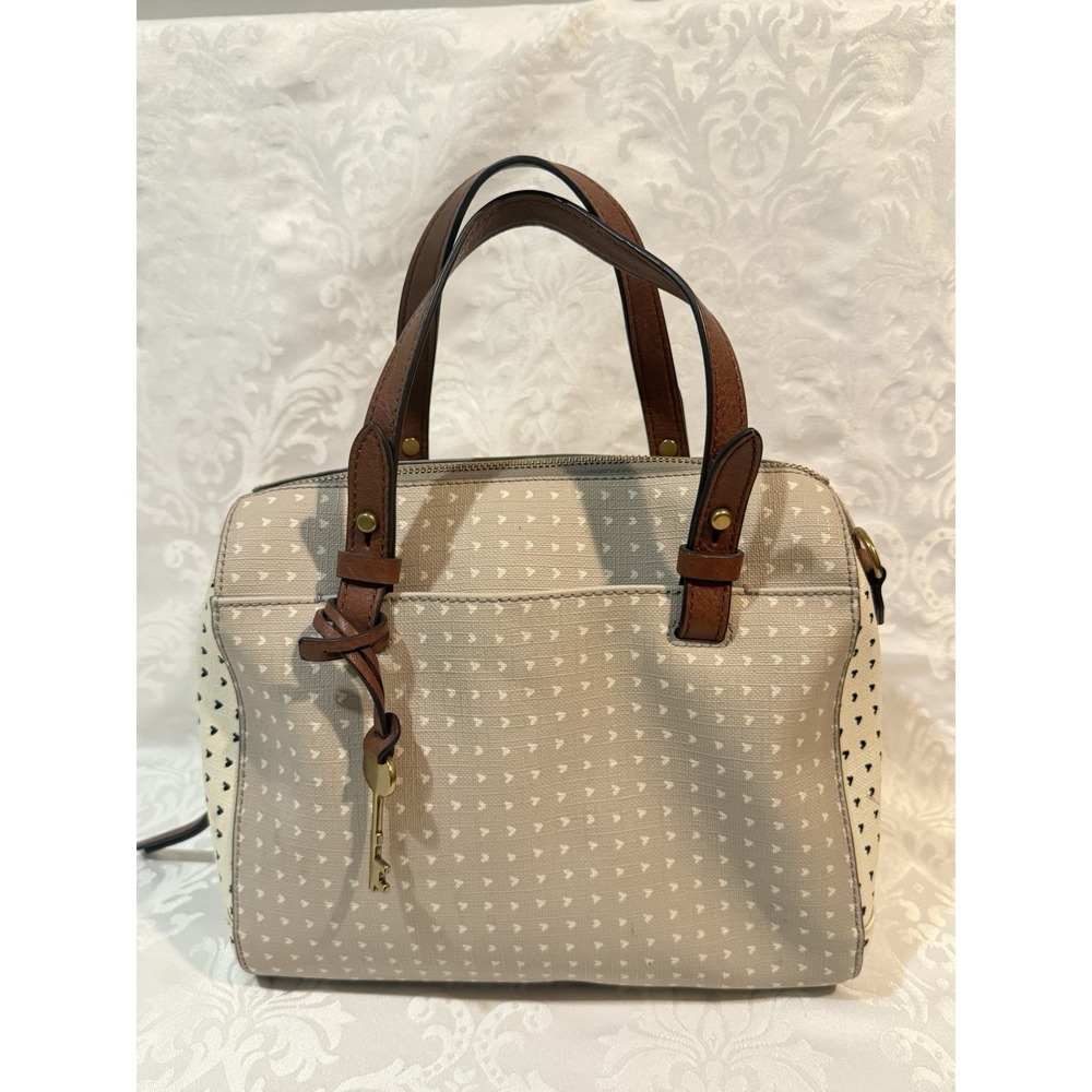 Fossil "Rachel" Heart Print Black, Gray Satchel/Handbag Purse Missing Long Strap